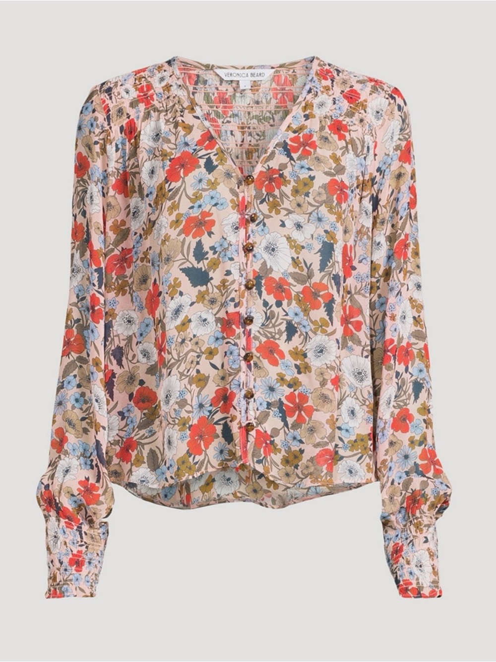 Veronica Beard $358 Neha Floral Button-Front Blouse